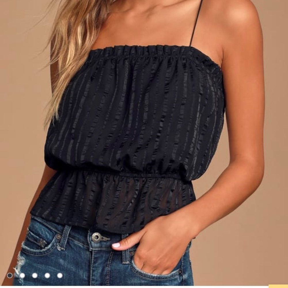 LULUS Black Ruffle Gathered Crop Top